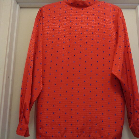 VINTAGE HOT OFFICE SIREN RED W BLUE DOTS SHINEY BLOUSE BY KORET CAREER 16 - Picture 5 of 8